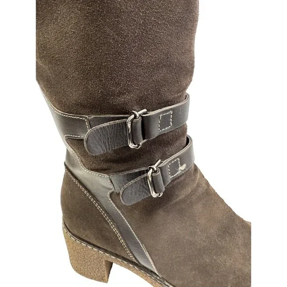 Aquatalia Women’s Mid Calf Boots Brown Suede Waterproof Block Heel Size 7.5 - Picture 6 of 16